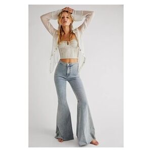 Free People Just Float On Flare Jeans High Waisted Stretch Sea Mist Blue 29